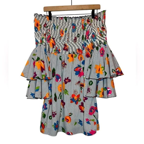 Nicole Miller New York Off-Shoulder Smocked Floral dress - Size 8 - Picture 1 of 7